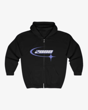 Czarny Unisex Full Zip Hoodie – 2000